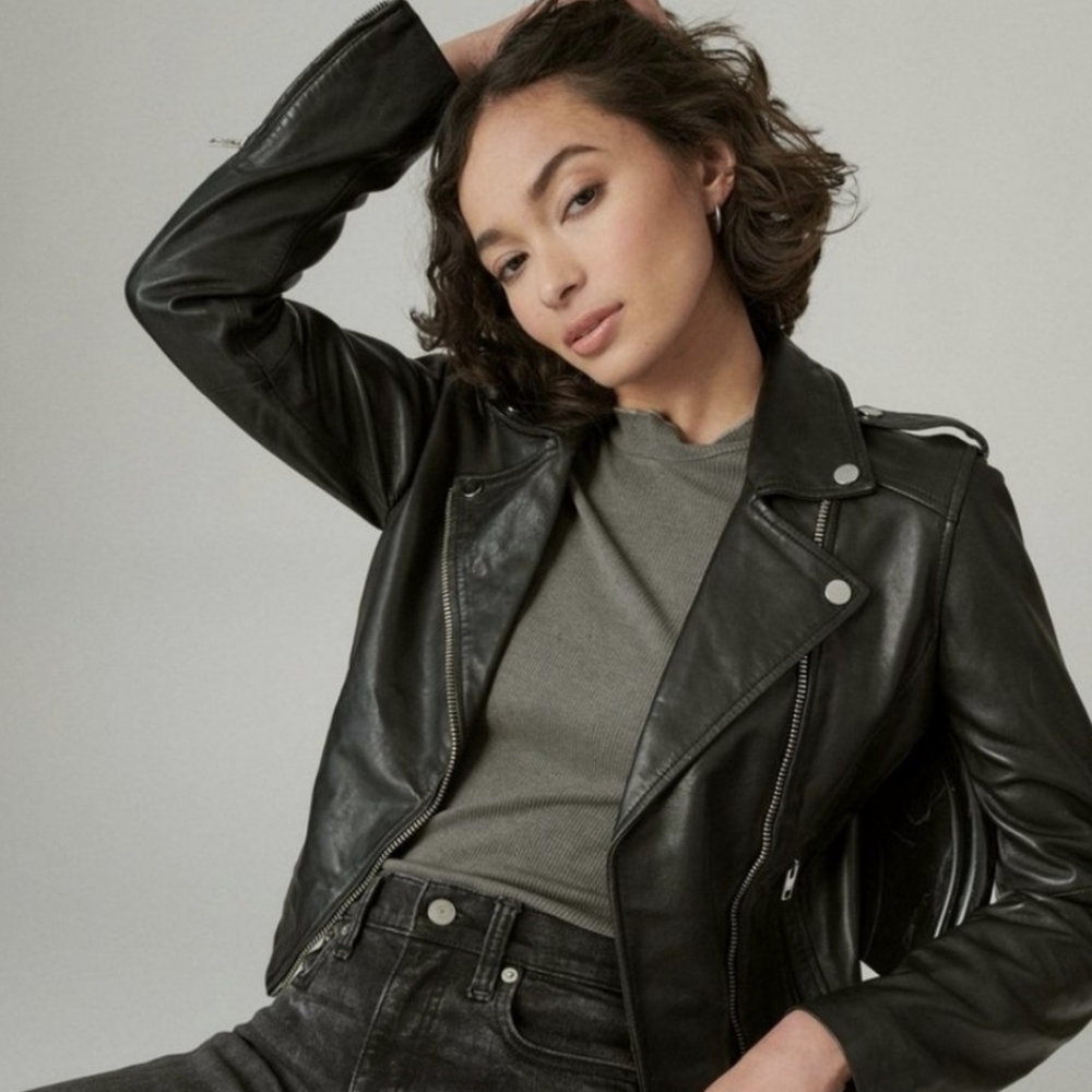 NWOT Lucky Brand Moto Leather Jacket Women Size Small